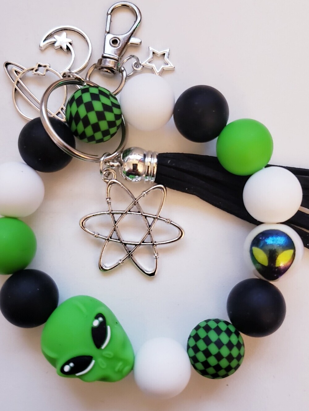 Handmade Silicone Focal Beaded Alien Wristlet Keychain Bracelet